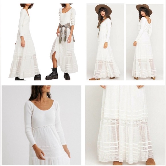NWT Free People White Long Sleeve Maxi Dress - Picture 3 of 15